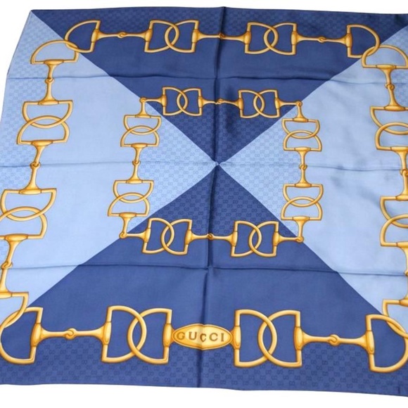 New Gucci Double Blue Silk Scarf - Picture 1 of 9